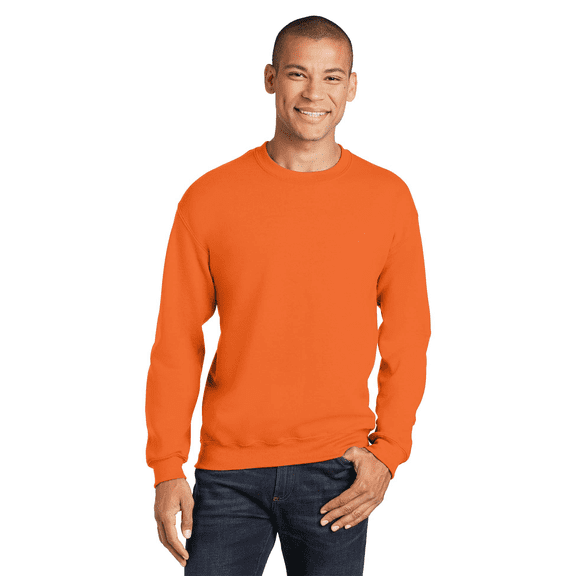Gildan Long Sleeve Men's Sweatshirt, Hi Vis Durable Heavy Blend Casual Crewneck Sweatshirt, Safety Orange, M