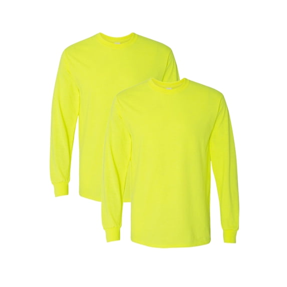 Long Sleeve Safety Shirts, Hi Vis Work Shirts | 50-Cotton / 50-Polyester Safety Green Tee for Men, Pack of 2, L Size