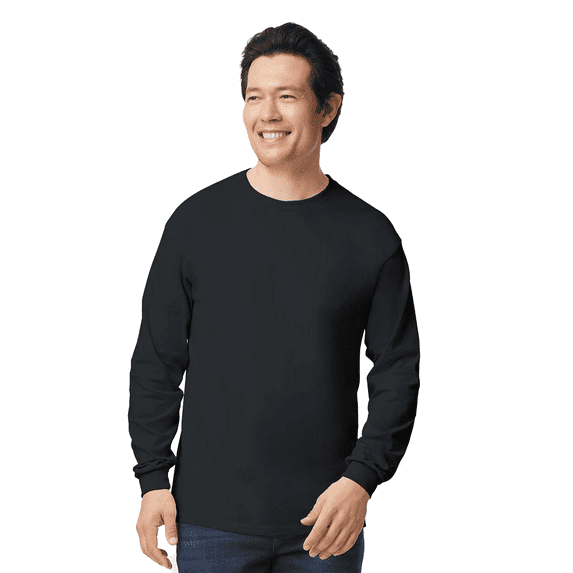 Gildan Long Sleeve T-Shirt for Adult Men Crew Neck Ultra Cotton Casual Tee comfort and durability Black Color 6 oz 100% Cotton Classic fit Long Shirt, Size-S
