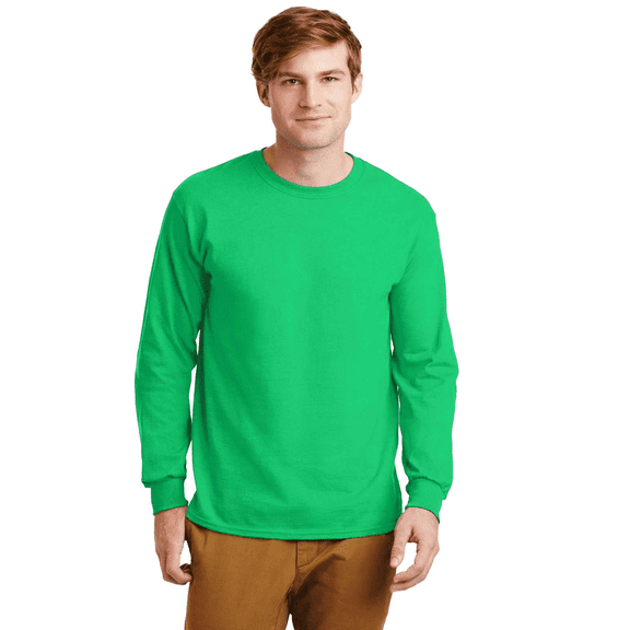 Gildan Long Sleeve T-Shirt for Adult Men Crew Neck Ultra Cotton Casual Tee comfort and durability Irish Green Color 6 oz 100% Cotton Classic fit Long Shirt, Size-3XL