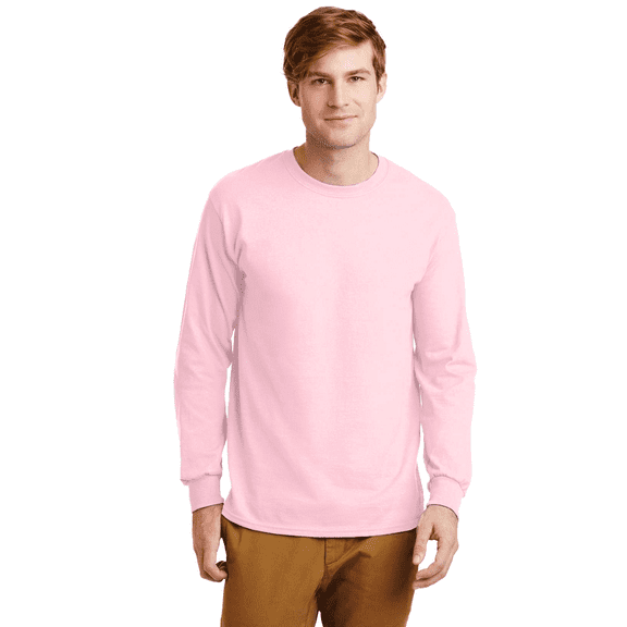 Gildan Long Sleeve T-Shirt for Adult Men Crew Neck Ultra Cotton Casual Tee comfort and durability Light Pink Color 6 oz 100% Cotton Classic fit Long Shirt, Size-M