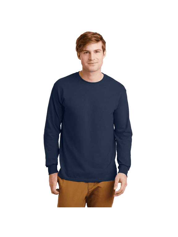 Long Sleeve T-Shirt for Adult Men Crew Neck Ultra Cotton Casual Tee comfort and durability Navy Color 6 oz 100% Cotton Classic fit Long Shirt, Size-L