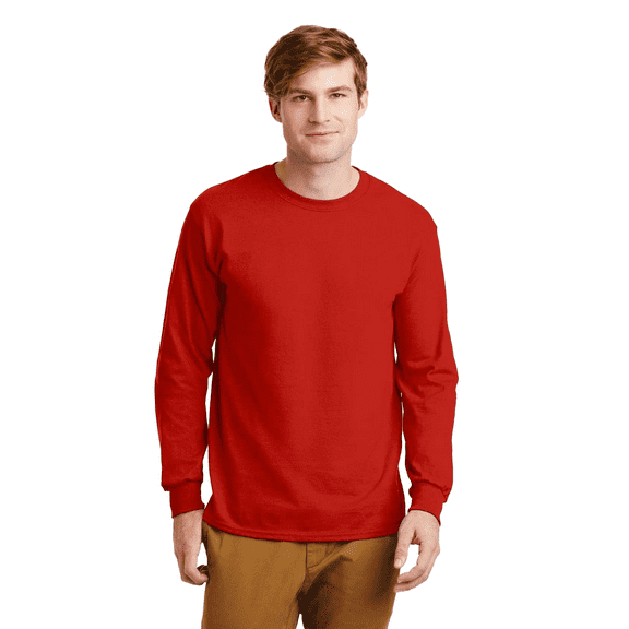 Gildan Long Sleeve T-Shirt for Adult Men Crew Neck Ultra Cotton Casual Tee comfort and durability Red Color 6 oz 100% Cotton Classic fit Long Shirt, Size-S
