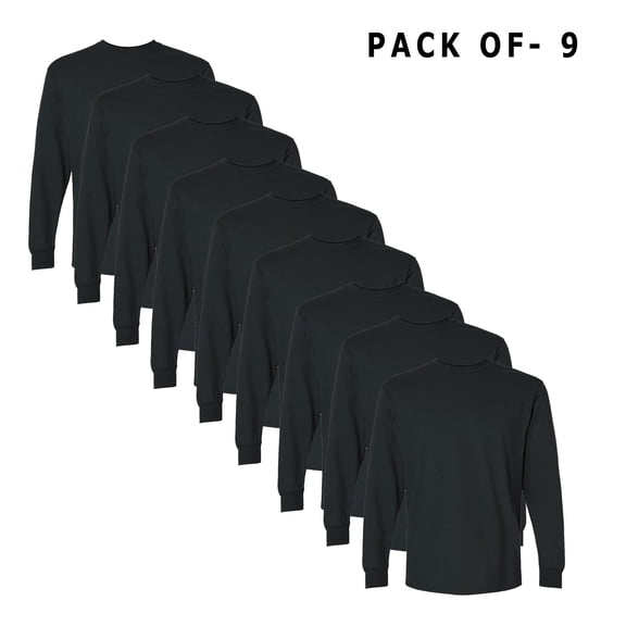 Gildan Long-Sleeve T-Shirt | Crew Neck 9 Piece Black Color Tee, 100% Ultra Cotton, 6 Oz | Size – 5XL