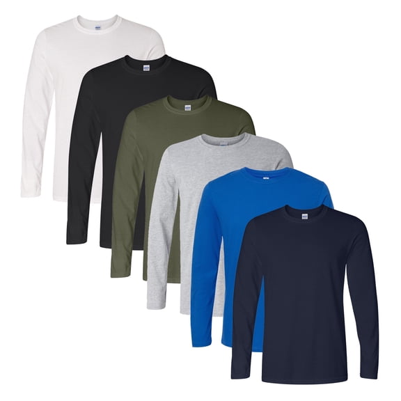 Gildan Long Sleeve T-Shirt | Crew Neck Adult Long tee for Men comfort and durability Multicolor 4.5 oz 100% Ring-Spun Cotton Long Shirt, , 6 Pack Size-3XL