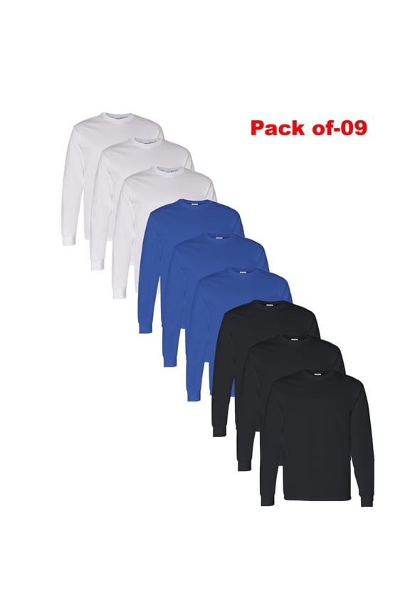 -Long Sleeve T-Shirt | Heavy Cotton Long Sleeve Tee For Men | 100% Cotton | Mix Color | Pack of 9 | L Size