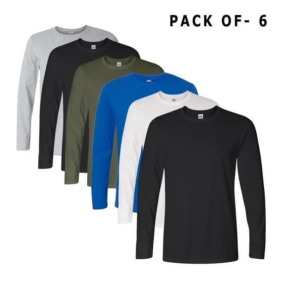 Gildan - Long Sleeve T-Shirt Made with 4.5 Oz./yd² 100% Cotton | 6 Pack Mix Color Tee - L Size