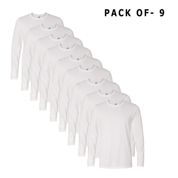 Gildan - Long Sleeve T-Shirt Made with 4.5 Oz./yd² 100% Cotton | 9 Pack White Color Tee - S Size