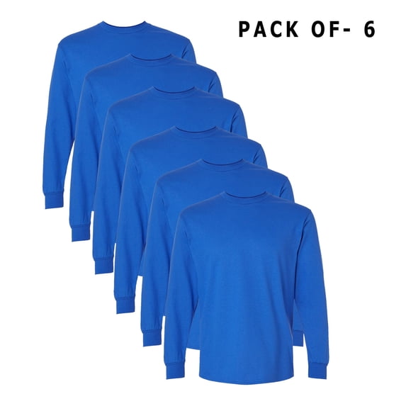 Gildan Men’s Long Sleeve T-Shirt, 100% Cotton Classic Fit Tee Shirts (Royal 6 PCS, XL)