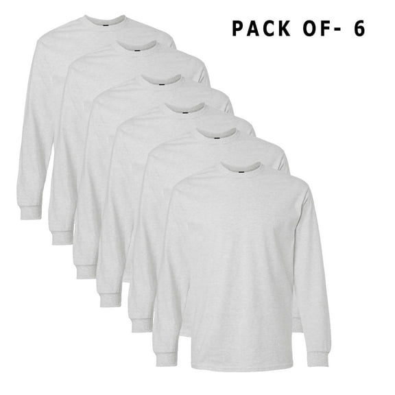 Gildan - Long Sleeve T-Shirt Made with 6 Oz./yd² (Us) 100% Cotton | 6 Pack Ash Color Tee - 4XL Size