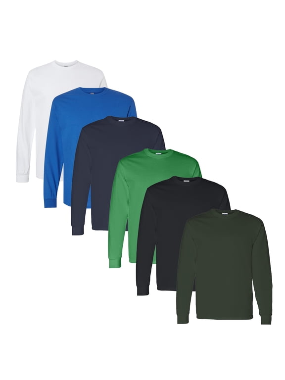Long Sleeve T-Shirt for Men, Mix Color Shirts, 100% Heavy Cotton, Mens Crewneck Tee, Assorted Tee, Pack of 6, Size- XL