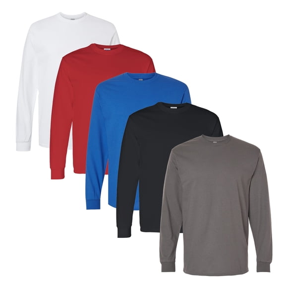 Gildan Long Sleeve T-Shirt of 100% Heavy Cotton Assorted Color Crewneck Tee, 5.3 oz Casual Full Sleeve Shirt for Men, Size L Pack 5