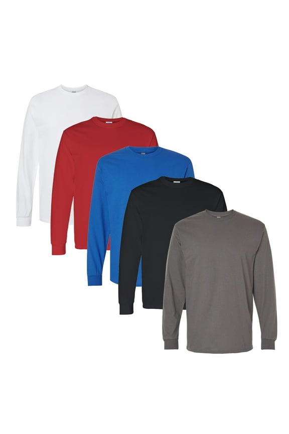 Long Sleeve T-Shirt of 100% Heavy Cotton Assorted Color Crewneck Tee, 5.3 oz Casual Full Sleeve Shirt for Men, Size S Pack 5