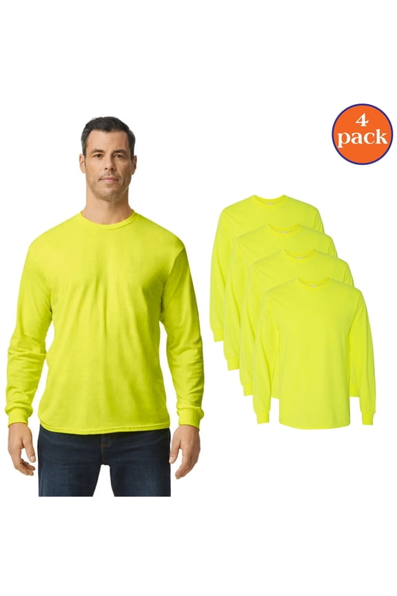 Long Sleeve Work Wear for Men, Outdoor Work Safety Shirt, Safety Green, Pack 4, L