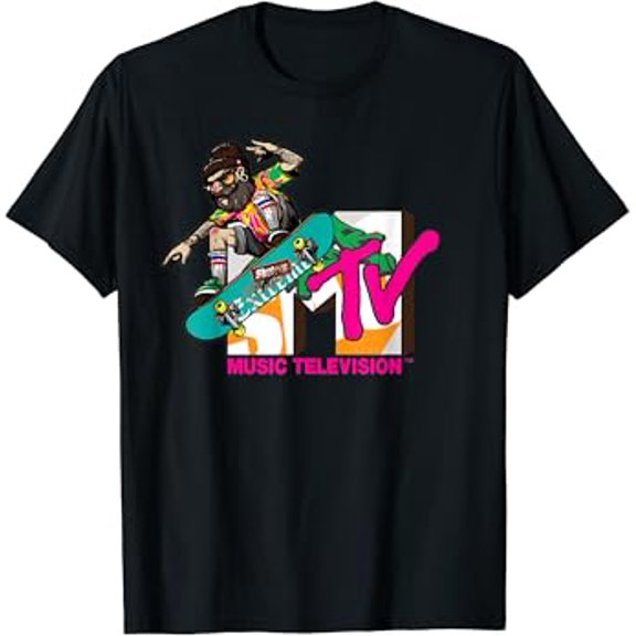Gildan Mademark X Mtv - The Official Mtv Logo With A Hipster Skater On His Board Hot Trending T-Shirt Unisex S To 5Xl