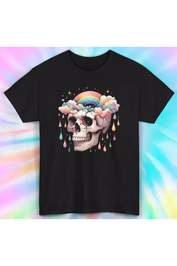 Melting Skull Clouds T-Shirt Fantasy Graphic Tee Unisex Tee