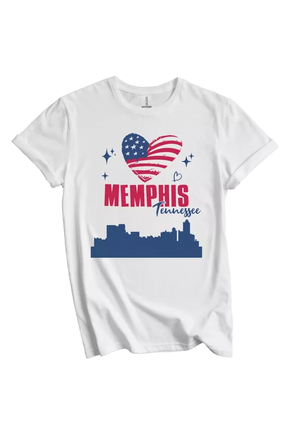 Memphis Tennessee Skyline American Flag Heart 4Th Of July T-Shirt Gift For Men Women Unisex Tee