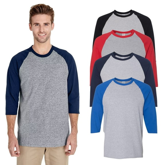 Gildan Men 3/4 Sleeve Raglan T-Shirt - Mix 4 Pack Sizes S-3XL | Heavy Cotton Assorted Three-Quarter Tee