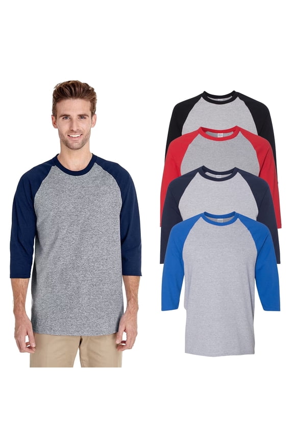 Men 3/4 Sleeve Raglan T-Shirt - Mix 4 Pack Sizes S-3XL | Heavy Cotton Assorted Three-Quarter Tee