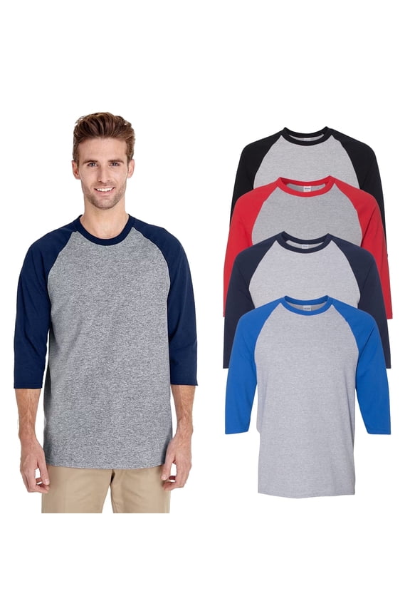 Men 3/4 Sleeve Raglan T-Shirt - Mix 4 Pack Sizes S-3XL | Heavy Cotton Assorted Three-Quarter Tee