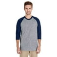 thumbnail image 1 of Gildan Men 3/4 Sleeve Raglan T-Shirt, Three-Quarter Tee - Heavy Cotton Sport Grey/Navy, Sizes S-3XL, Baseball Shirt, 1 of 5