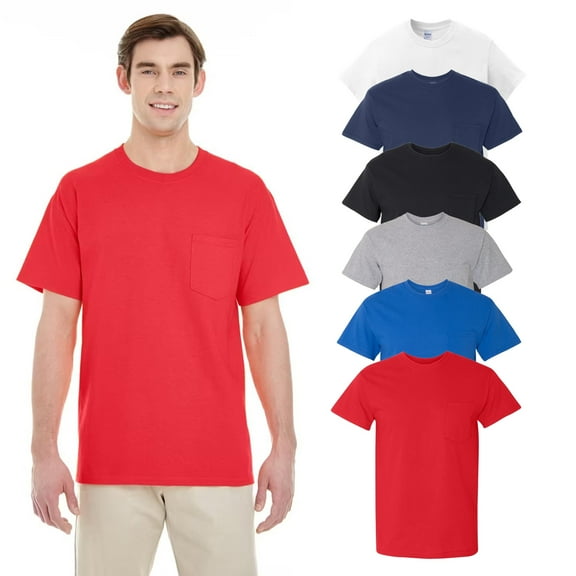 Gildan Men 6-Pack Pocket T-Shirt, Assorted Color Bulk, Crew Neck Short Sleeve Cotton Tee, Size S-3XL