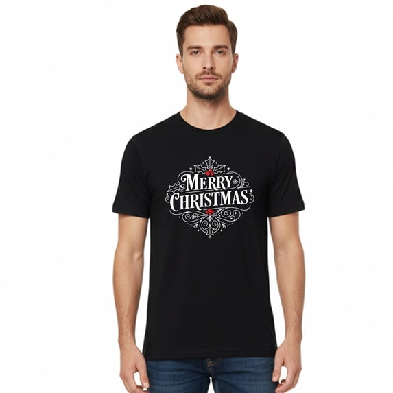Gildan Men Christmas Short Sleeve Printed T-shirt, Crew Neck Merry Christmas Graphic Tee, Black, S