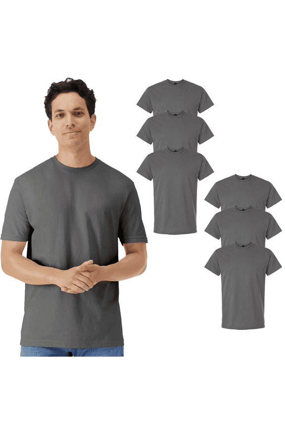 Men Classic Fit Crewneck T-Shirt, Light Cotton Short Sleeve Charcoal Tee, 6 Pack, 3XL