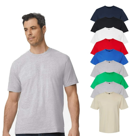 Gildan Men Classic Fit T-Shirt, Softstyle Midweight Assorted Tee, Short Sleeve, 9 Pack Mix Bulk, L