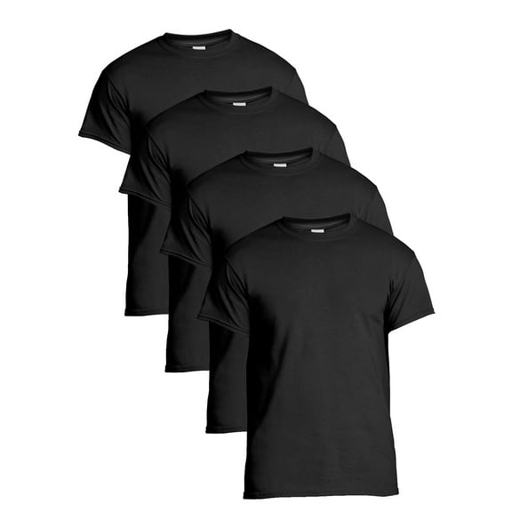 Gildan Men Cotton Short Sleeve Black Crew T-Shirt, 4-Pack, Large