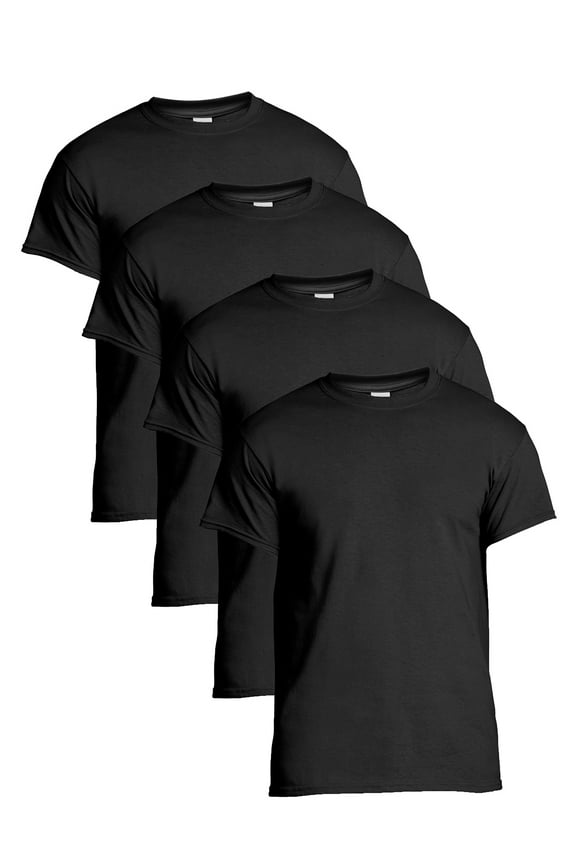 Men Cotton Short Sleeve Black Crew T-Shirt, 4-Pack, Large
