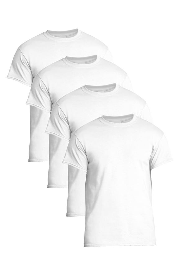 Men Cotton Short Sleeve White Crew T-Shirt, 4-Pack, Medium