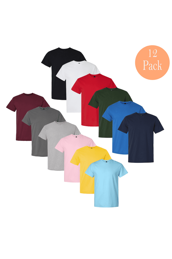 Men Crew Neck Light Cotton T-Shirt, Short Sleeve Assorted Color Modern Fit Tee, 2XL, 12 Pack