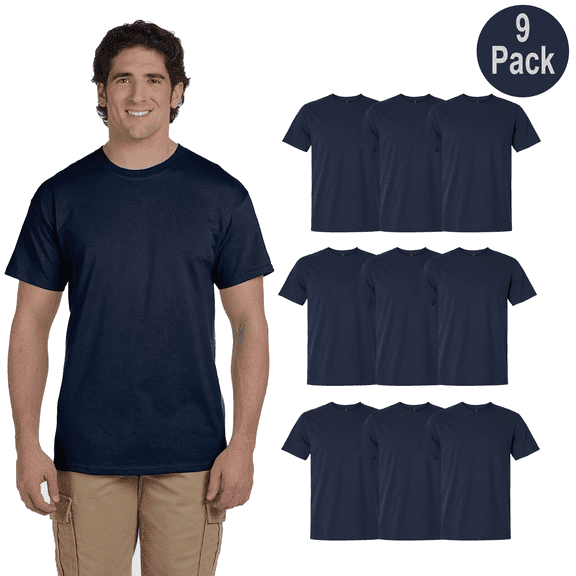 Gildan Men Crew Neck Short Sleeve T-Shirt, Light Cotton, Size-M, Modern Classic Fit, Navy, 9 Pack