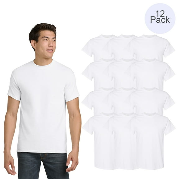 Gildan Men Crew Neck T-Shirt, Short Sleeve Heavy Cotton Blank White Tee, Classic Fit S, 12 Pack