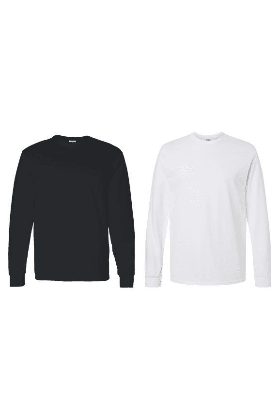 Men Crewneck Sweatshirt, Heavy Blend Long Sleeve Pullover Fleece, White and Black 2-Pack, 5XL