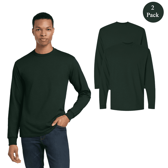 Gildan Men DryBlend 50/50 Long Sleeve T-Shirt, 2-Pack, Comfortable Classic Fit Forest Green Tee, L