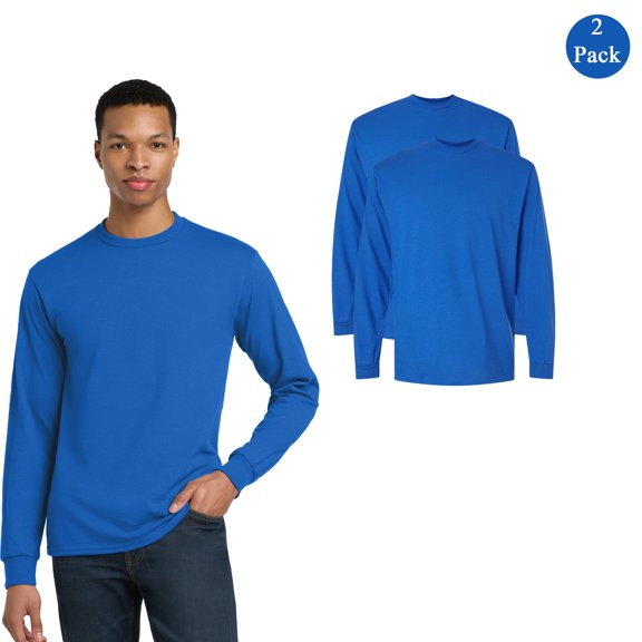 Gildan Men DryBlend 50/50 Long Sleeve T-Shirt, 2-Pack, Cotton and Poly Blend Durable Tee, Royal, L