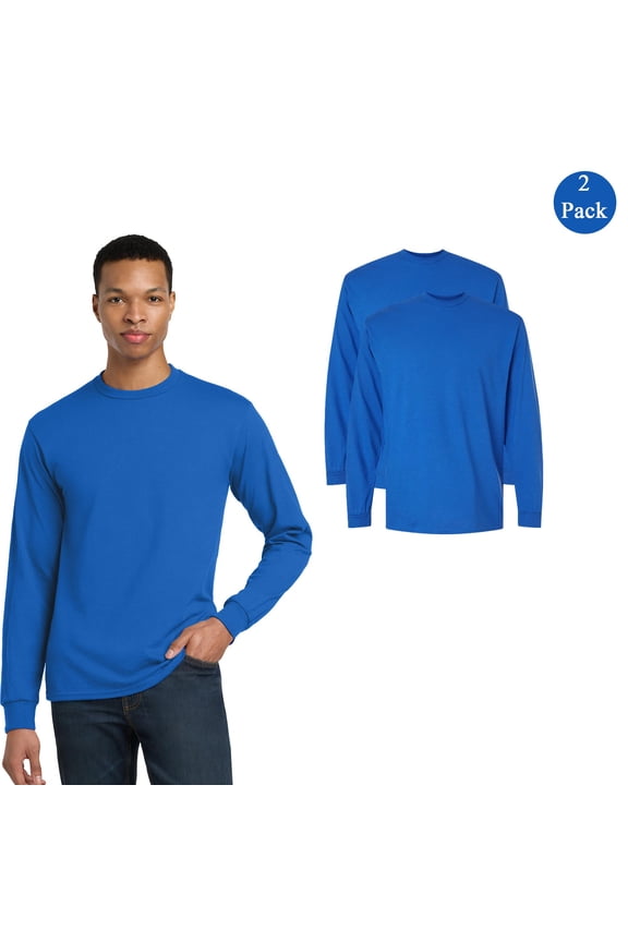 Men DryBlend 50/50 Long Sleeve T-Shirt, 2-Pack, Cotton and Poly Blend Durable Tee, Royal, L