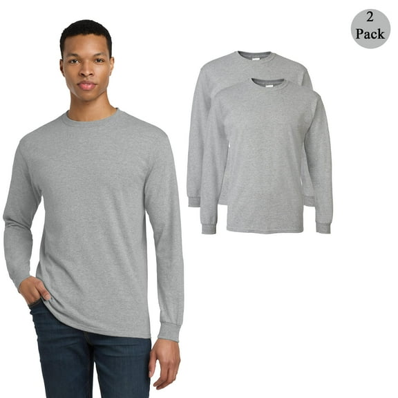 Gildan Men DryBlend 50/50 Long Sleeve T-Shirt, 2-Pack, Durable Crew Neck Classic Sport Grey Tee, S