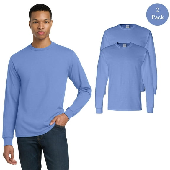Gildan Men DryBlend 50/50 Long Sleeve T-Shirt 2-Pack Moisture-Wicking Crew Neck Carolina Blue Tee L