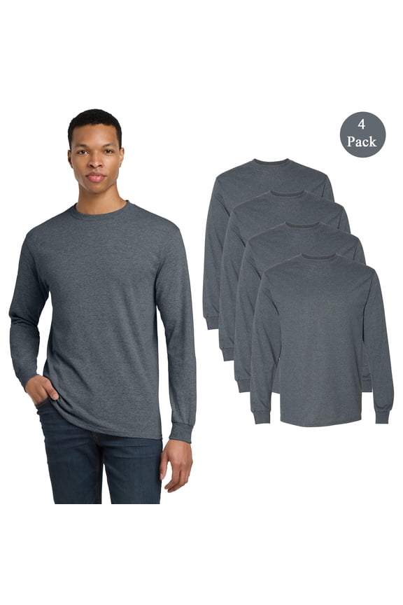 Men DryBlend 50/50 Long Sleeve T-Shirt, Crew Neck Dark Heather Blank Comfort Tee, 4-Pack, 3XL
