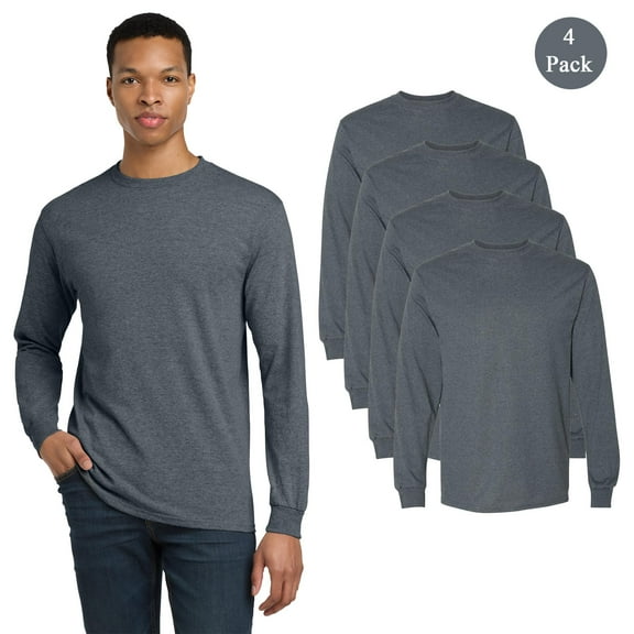 Gildan Men DryBlend 50/50 Long Sleeve T-Shirt, Crew Neck Dark Heather Blank Comfort Tee, 4-Pack, L