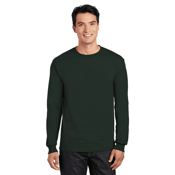 Gildan Men DryBlend 50/50 Long Sleeve T-Shirt, Moisture-Wicking Crew Neck Tee, Forest Green, L
