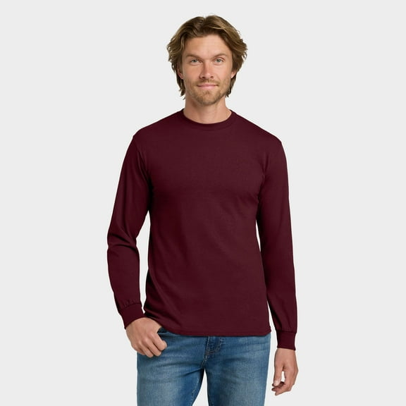 Gildan Men DryBlend 50/50 Long Sleeve T-Shirt, Moisture-Wicking Crew Neck Tee, Maroon, 3XL