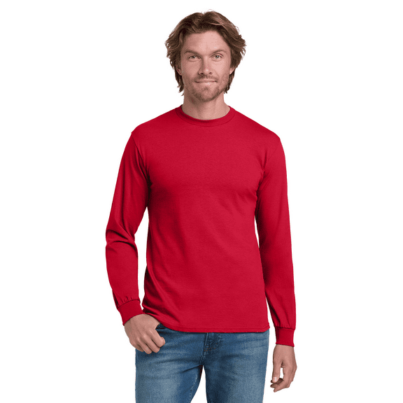 Gildan Men DryBlend 50/50 Long Sleeve T-Shirt, Moisture-Wicking Crew Neck Tee, Red, M