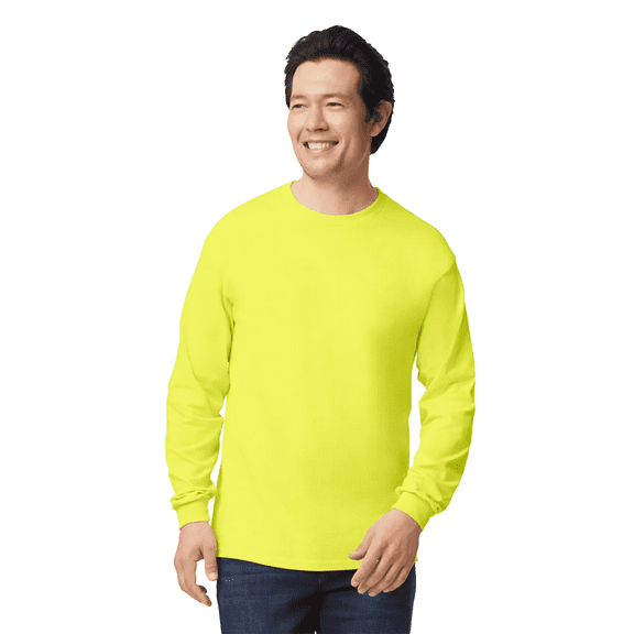 Gildan Men DryBlend 50/50 Long Sleeve T-Shirt, Moisture-Wicking Crew Neck Tee, Safety Green, 3XL