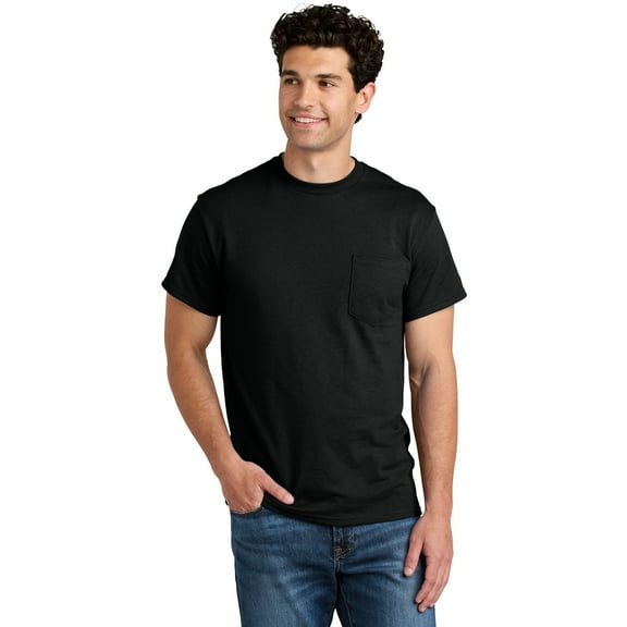 Gildan Men DryBlend Crewneck Pocket T-Shirt, Short Sleeve Classic Fit Tee, Black, L