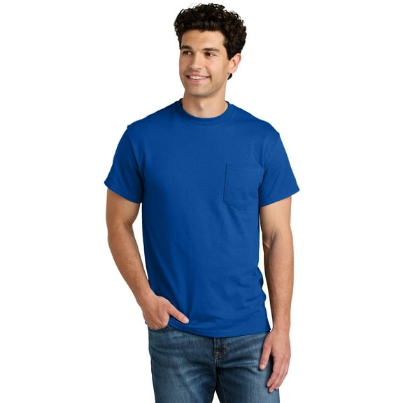 Gildan Men DryBlend Crewneck Pocket T-Shirt, Short Sleeve Classic Fit Tee, Royal, L