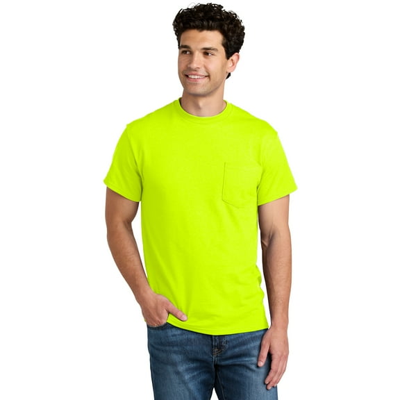 Gildan Men DryBlend Crewneck Pocket T-Shirt, Short Sleeve Classic Fit Tee, Safety Green, 2XL